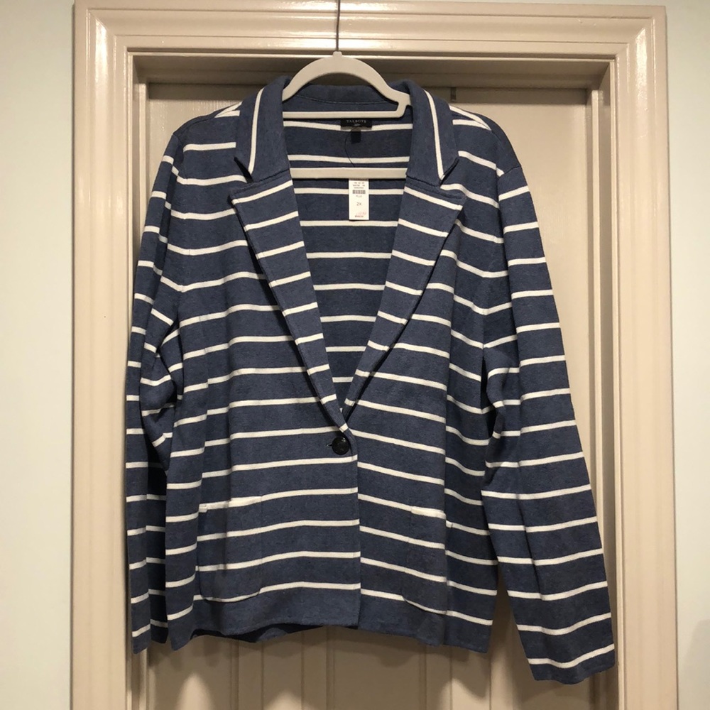 Preppy Talbots NWT Sweater Jacket in blue and white 2X